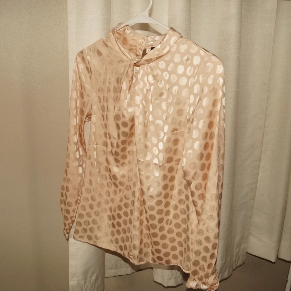 Ann Taylor Champagne Satin Polka Dot Blouse XXS